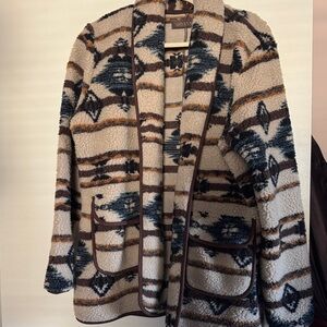 Shyanne Women's Southwestern fleece Cardigan - Cream and Brown sz Large